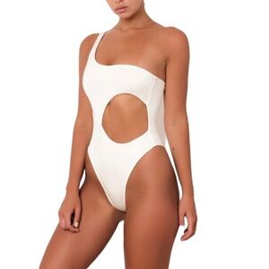 NWT Sommer Stella Shoulder One Piece Reversible Swimsuit Avorio Ivory White XS